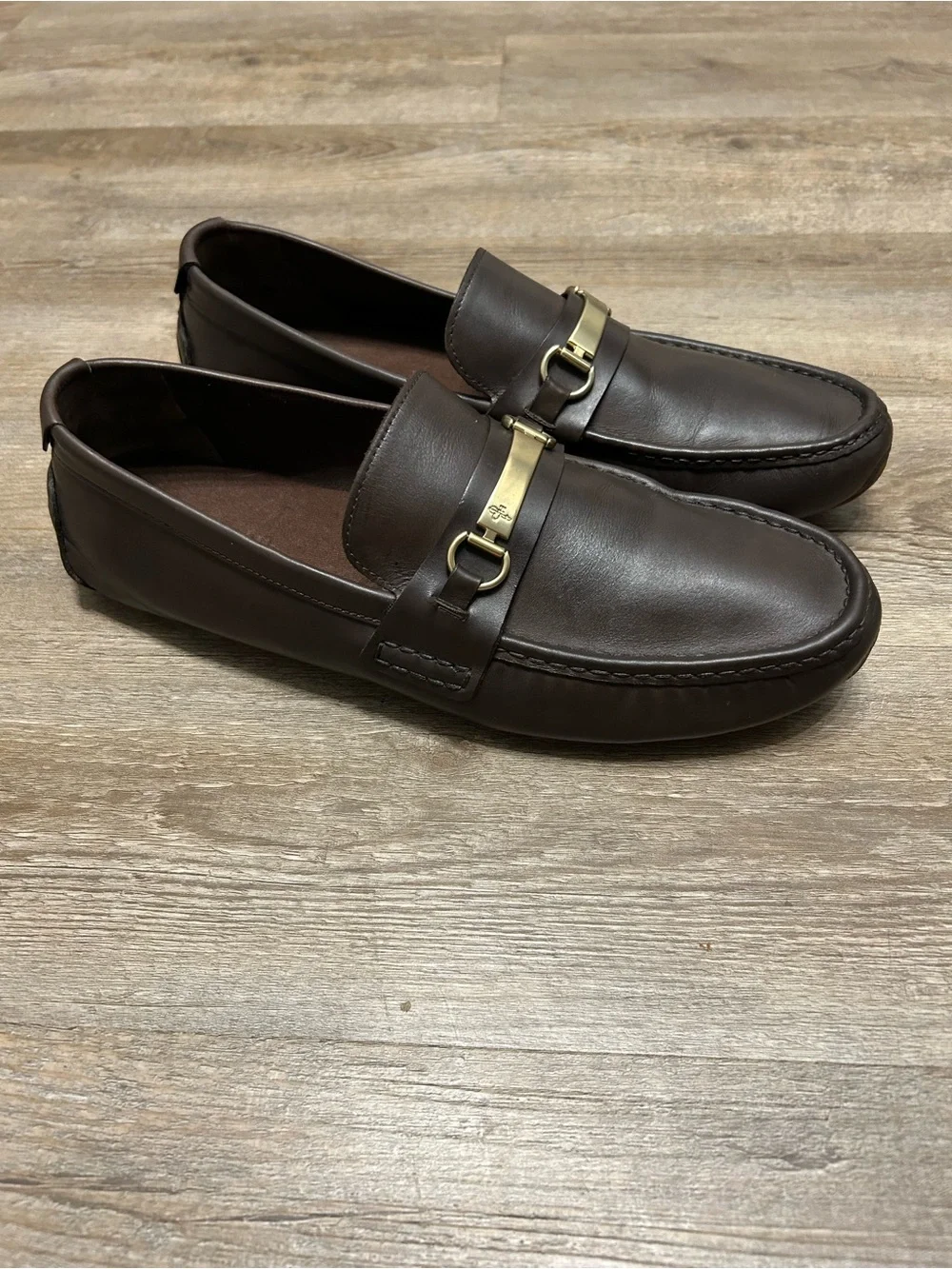 Cole Han Somerset Men's Size 11.5 M Brown Leather Driving Loafers Gold Horse Bit